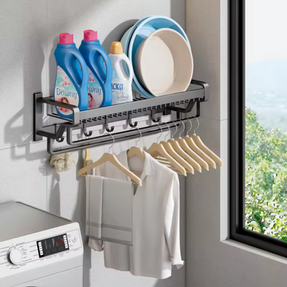 Raft metalic multifunctional cu agatatori pentru bucatarie si baie - Organizare optima