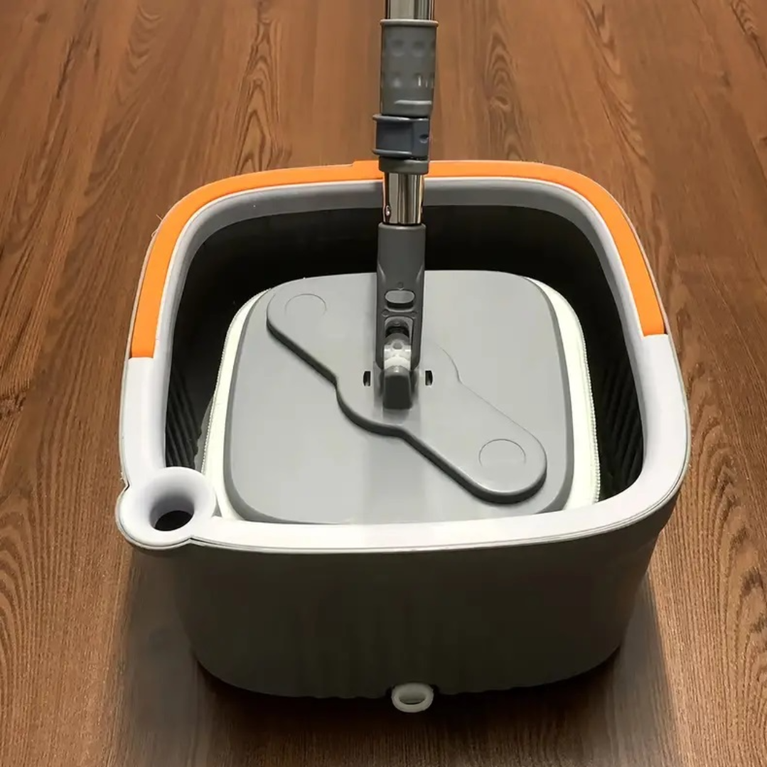 Set Mop Rotativ cu Galeata si Separator Apa, Maner Inox si 2 Capete Microfibra