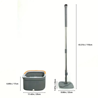 Set Mop Rotativ cu Galeata si Separator Apa, Maner Inox si 2 Capete Microfibra