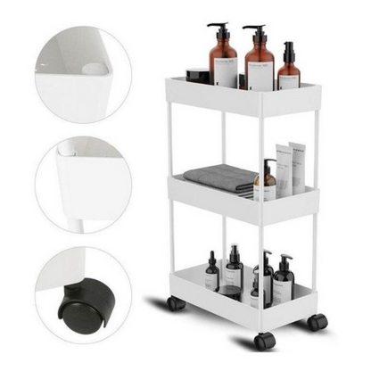 Raft metalic mobil cu roti, 3 rafturi, negru - Organizare multifonctionala