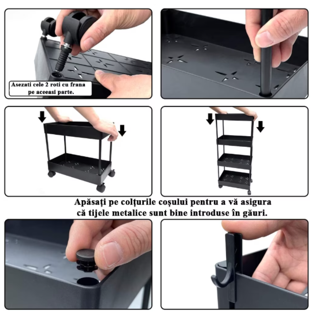 Etajera mobila cu roti si 4 rafturi - Solutie inteligenta de depozitare pentru spatii mici