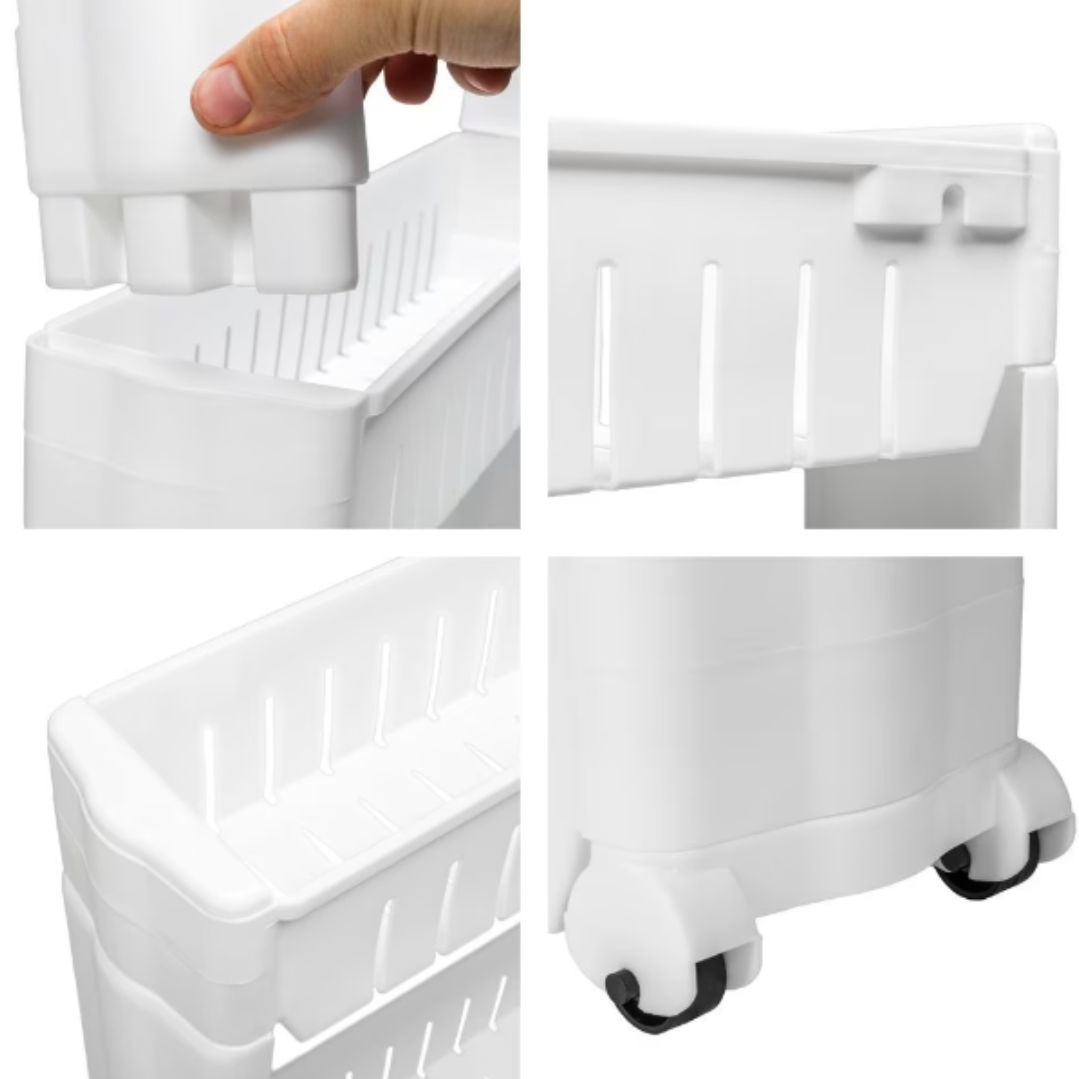 Etajera mobila cu roti pentru spatii inguste - 3 rafturi organizare optima