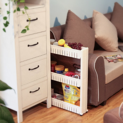 Etajera mobila cu roti pentru spatii inguste - 3 rafturi organizare optima