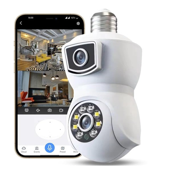 Camera de Supraveghere Inteligenta cu Bec E27, Rotatie 360°, Viziune Nocturna Color si Audio Bidirectional