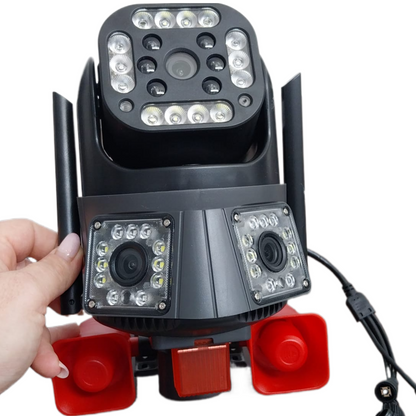 Camera de Supraveghere Tripla cu ALARMA WIFI, 12MP, Exterior/Interior, Ultra HD