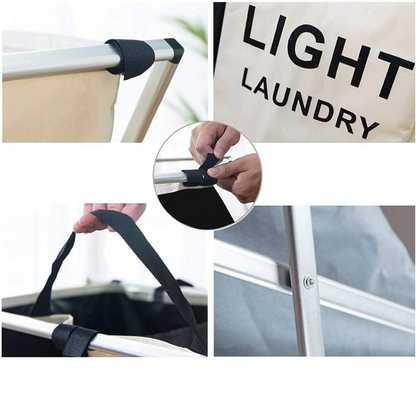 Cos de rufe cu 3 compartimente pliabil - Sortator rufe din tesatura Oxford premium cu cadru aluminiu