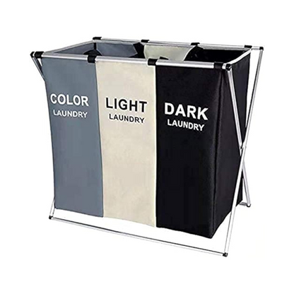 Cos de rufe cu 3 compartimente pliabil - Sortator rufe din tesatura Oxford premium cu cadru aluminiu