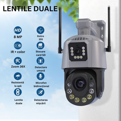 Camera de Supraveghere PTZ 6MP HD, Conexiune WiFi , Zoom Optic 36X, Night Vision 120m, Detectare Miscare Umana, Microfon si Difuzor Bidirectionale, Rezistenta la apa IP66