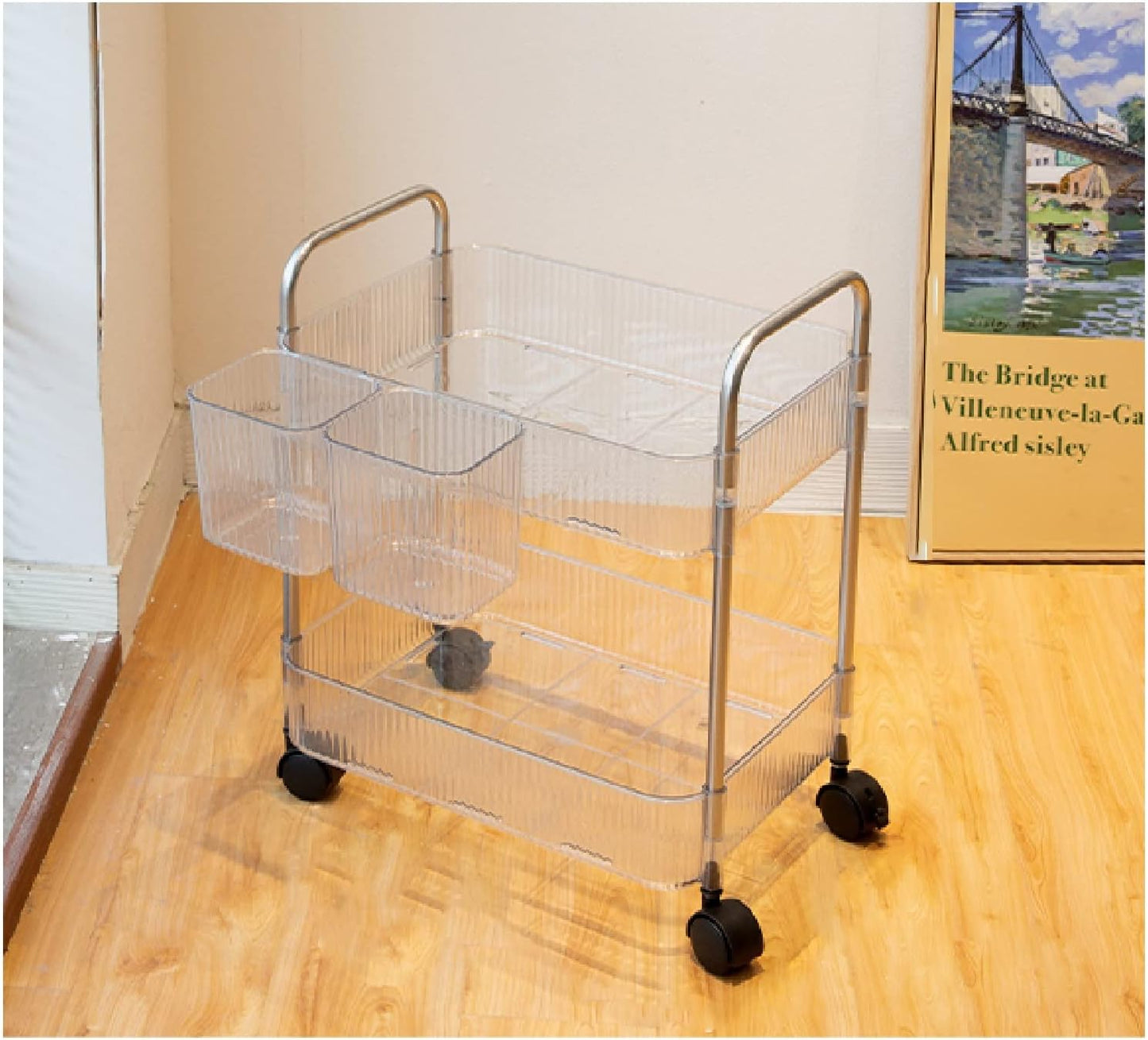 Carucior mobil organizare cu 2 nivele pentru baie si bucatarie 35x23x44cm