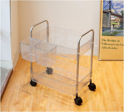 Carucior mobil organizare cu 2 nivele pentru baie si bucatarie 35x23x44cm