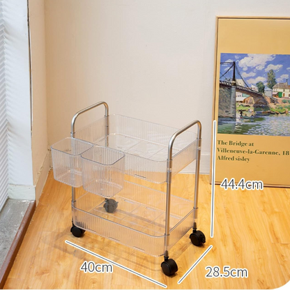 Carucior mobil organizare cu 2 nivele pentru baie si bucatarie 35x23x44cm