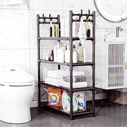 Organizator incaltaminte si baie cu 4 etajere si agatatori - Suport multifunctional pentru casa