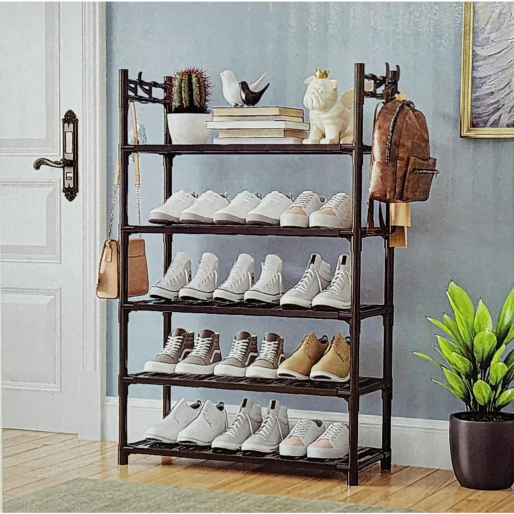 Organizator incaltaminte si baie cu 4 etajere si agatatori - Suport multifunctional pentru casa