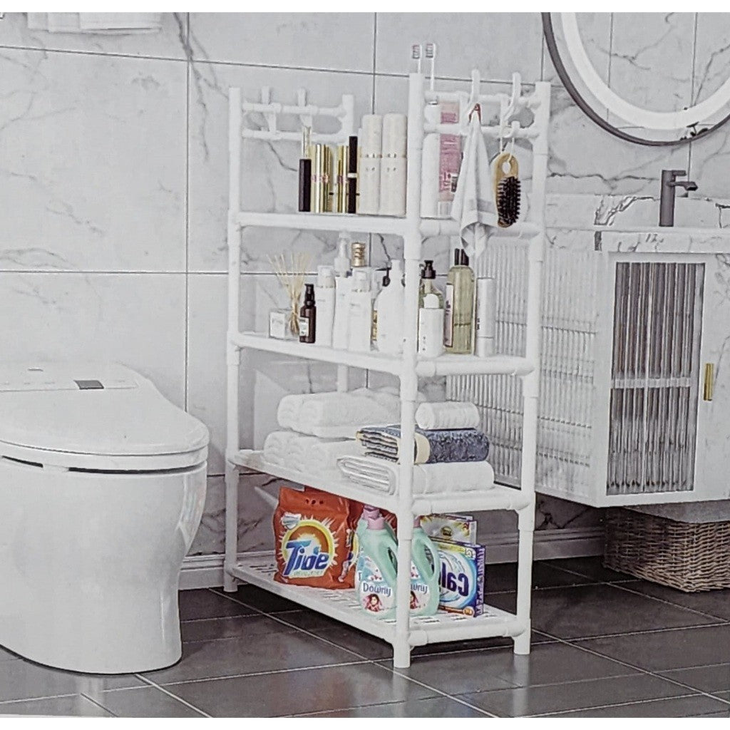 Organizator incaltaminte si baie cu 4 etajere si agatatori - Suport multifunctional pentru casa