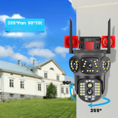 Camera Supraveghere WiFi Exterior HD PTZ cu 3 Ecrane, Vedere Nocturna, Audio Bidirentional si Stocare Cloud
