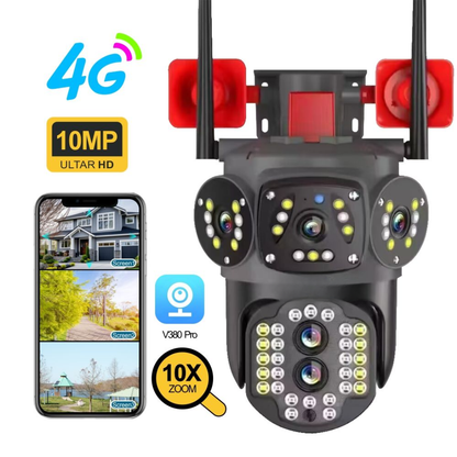 Camera Supraveghere WiFi Exterior HD PTZ cu 3 Ecrane, Vedere Nocturna, Audio Bidirentional si Stocare Cloud