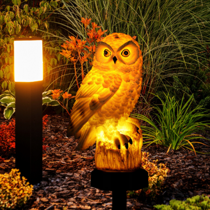 Lampa Solara Decorativa Bufnita Alba - Iluminat Gradina cu Senzor Automat