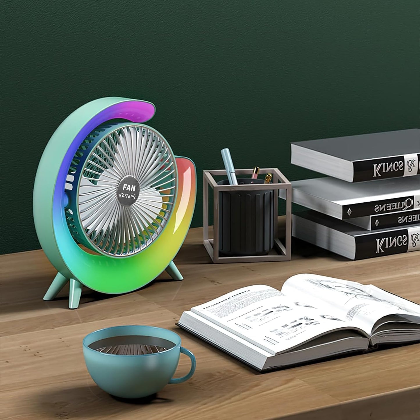 Mini Aer Conditionat Portabil USB-C cu 3 Viteze, Iluminare LED si Ajustare 180°