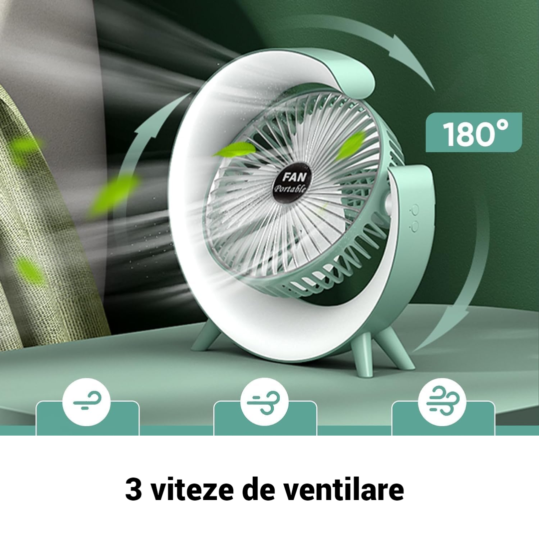 Mini Aer Conditionat Portabil USB-C cu 3 Viteze, Iluminare LED si Ajustare 180°