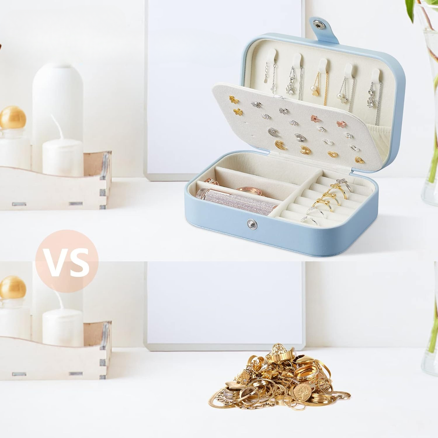 Cutie Organizator Bijuterii cu Dublu Compartiment - Piele PU, Portabila pentru Calatorii