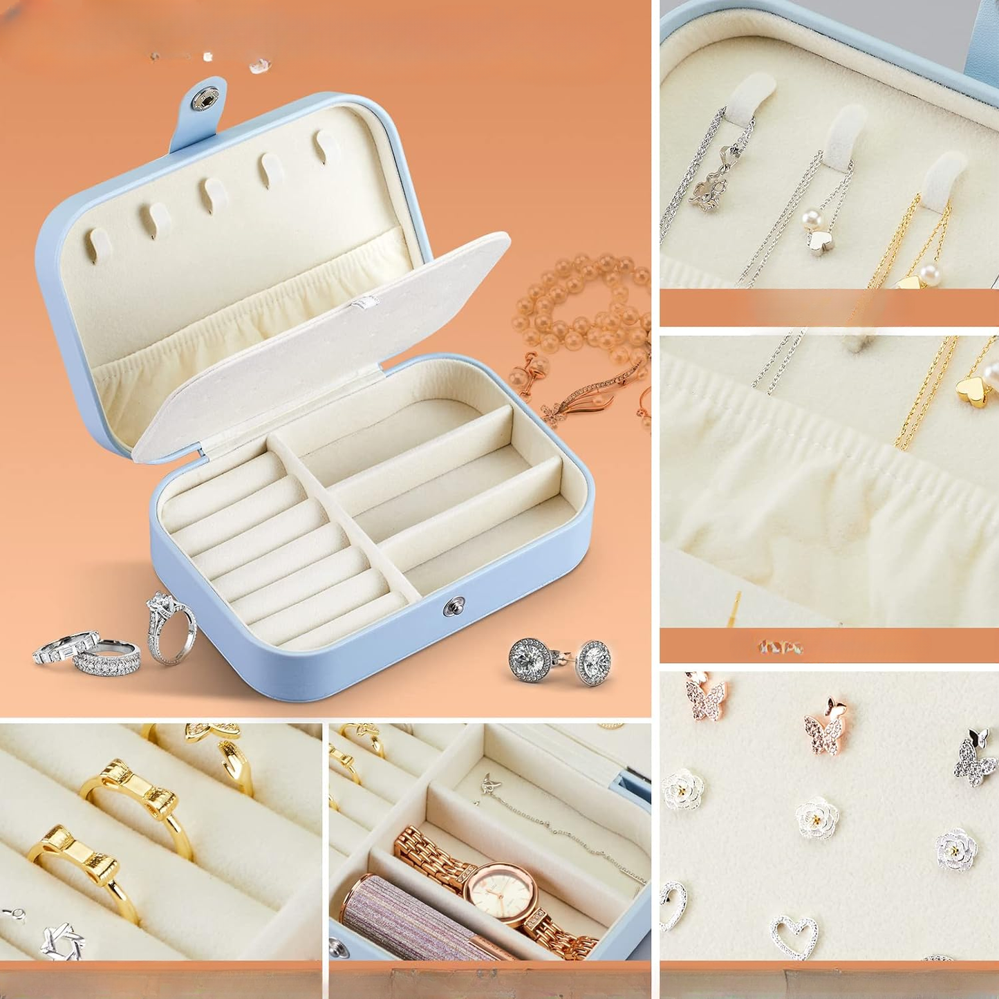 Cutie Organizator Bijuterii cu Dublu Compartiment - Piele PU, Portabila pentru Calatorii