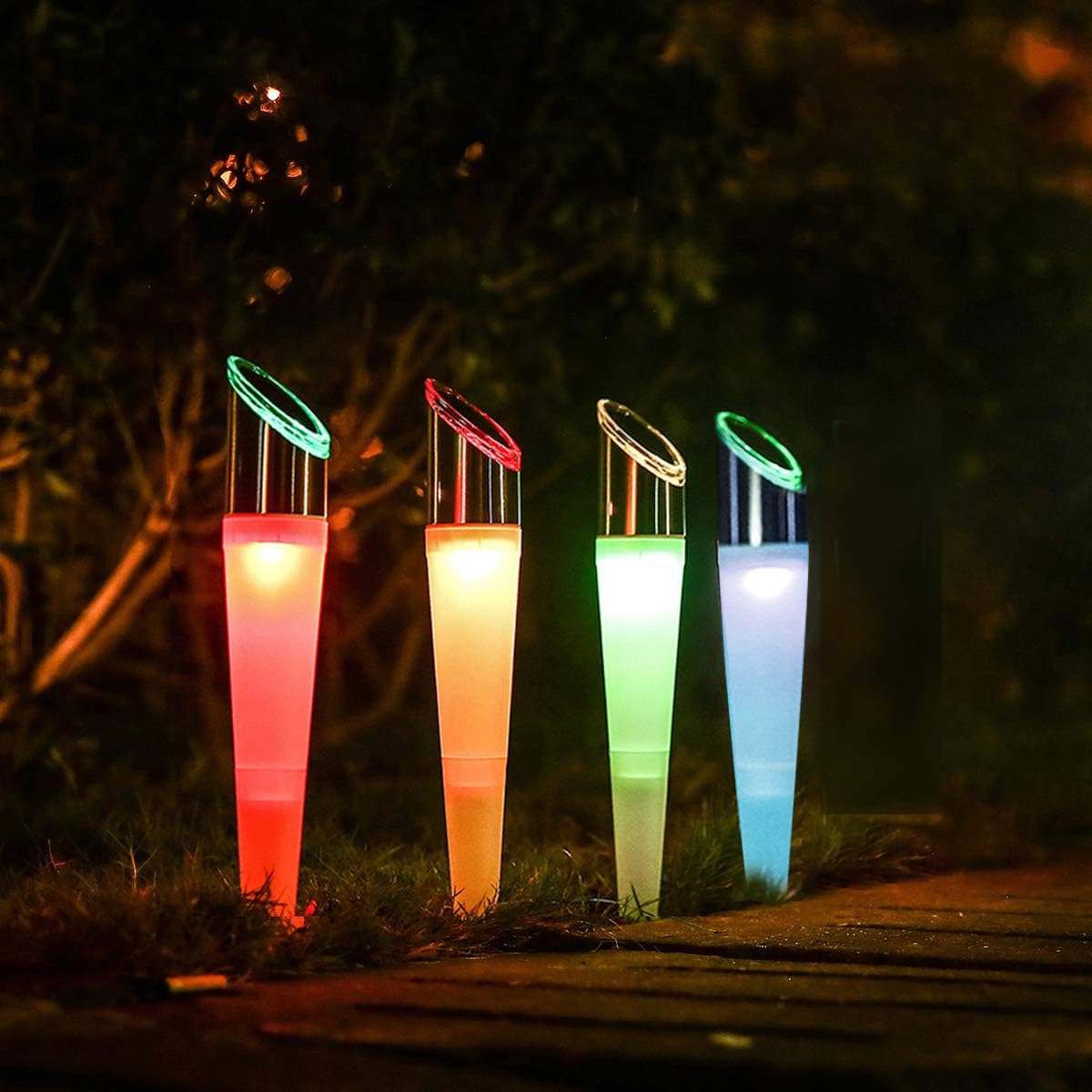 Set 4 Lampi Solare LED Decorative pentru Gradina - RGB + Alb, Rezistente IP65, Incarcare Solara