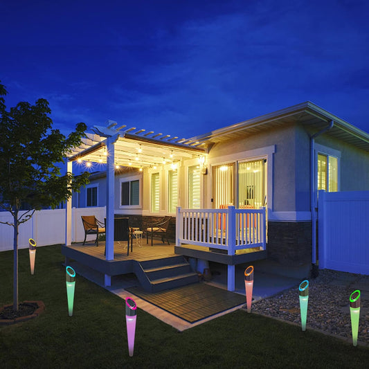 Set 4 Lampi Solare LED Decorative pentru Gradina - RGB + Alb, Rezistente IP65, Incarcare Solara