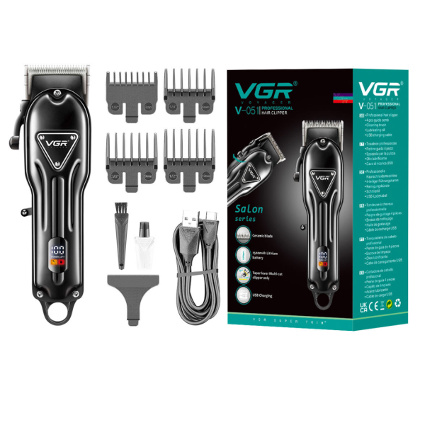 Masina de Tuns Profesionala VGR V-005 - Carcasa Metalica Premium, 8 Distantiere, Display LED