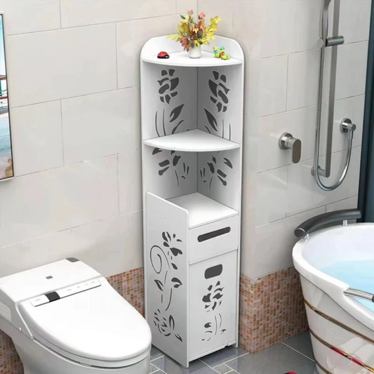 Dulap Vertical de Colt pentru Baie 100x24x24 cm - Alb Modern cu Sertare si Polite