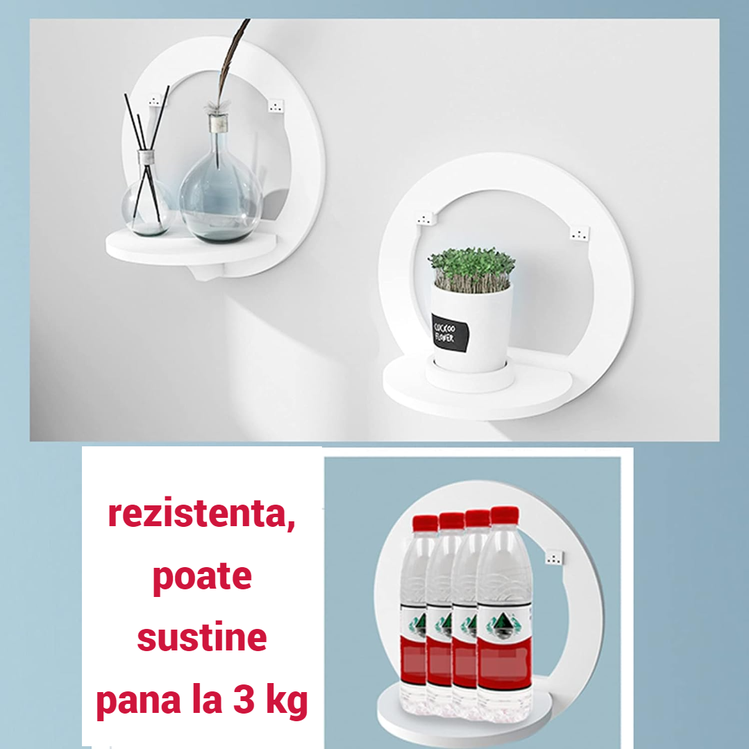 Etajera de Perete Rotunda Alba 29cm - Suport Decorativ pentru Flori si Rame Foto