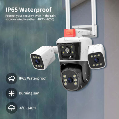 Camera de Supraveghere WIFI 5K, 12MP, 3 lentile, 3 ecrane, Control din telefon, Urmarire subiect, Microfon si difuzor incorporate