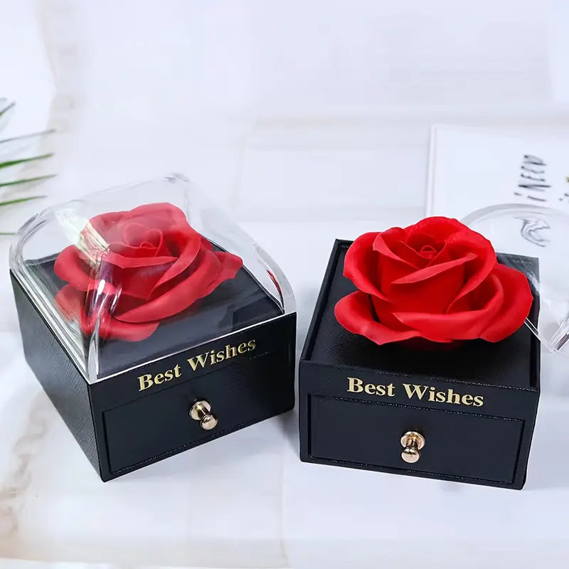 OFERTA PACHET TRANDAFIR ETERN ROSU + TRANDAFIR IN CUTIE DE BIJUTERII