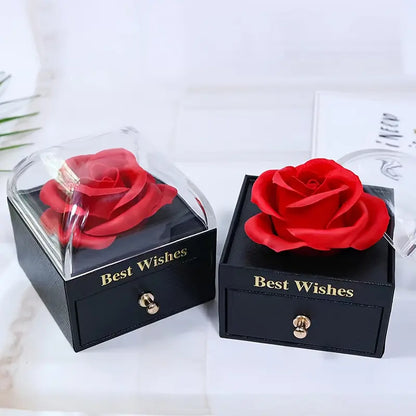 OFERTA PACHET TRANDAFIR ETERN ROSU + TRANDAFIR IN CUTIE DE BIJUTERII