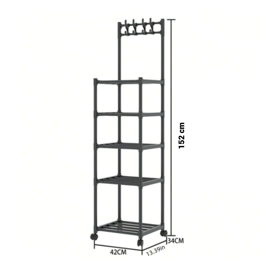 Organizator Baie Multifunctional cu 5 Rafturi si Roti - Suport Mobil pentru Prosoape si Depozitare