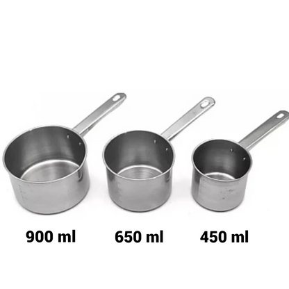 Set 3 Ibrice din Otel Inoxidabil 450ml, 650ml, 900ml - Manere Ergonomice, Compatibile Toate Plitele