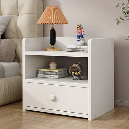 Noptiera alba minimalista PAL cu sertar si raft - Design modern compact