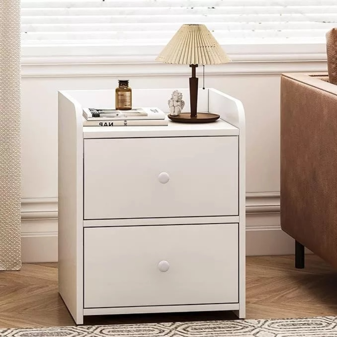 Noptiera Alba Moderna cu 2 Sertare Spatioase din PAL - Design Elegant Dormitor