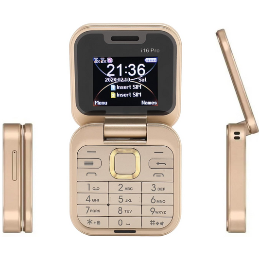 Telefon Flip i16Pro Mini - Dual SIM, Ecran HD, Bluetooth, Radio FM - Design Compact si Rezistent