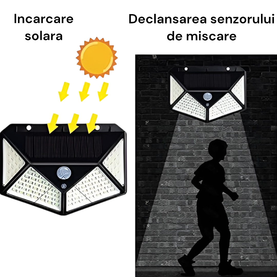 Lampa Solara cu 100 LED-uri si Senzor de Miscare - 600 Lumeni