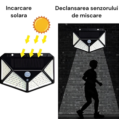 Lampa Solara cu 100 LED-uri si Senzor de Miscare - 600 Lumeni