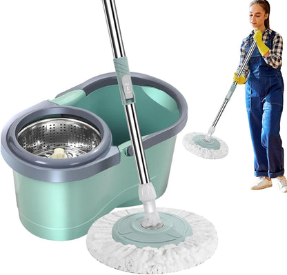 Mop Rotativ cu Galeata 8L si Sistem de Stoarcere - Set Complet cu 2 Rezerve Microfibra