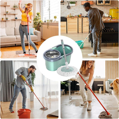 Mop Rotativ cu Galeata 8L si Sistem de Stoarcere - Set Complet cu 2 Rezerve Microfibra