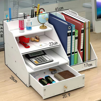 Organizator Birou cu Sertar si Rafturi - Raft Depozitare Multifunctional pentru Documente si Accesorii 41x24x28cm