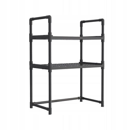 Suport organizator pentru microunde cu 2 rafturi - Raft multifunctional bucatarie cu agatatoare