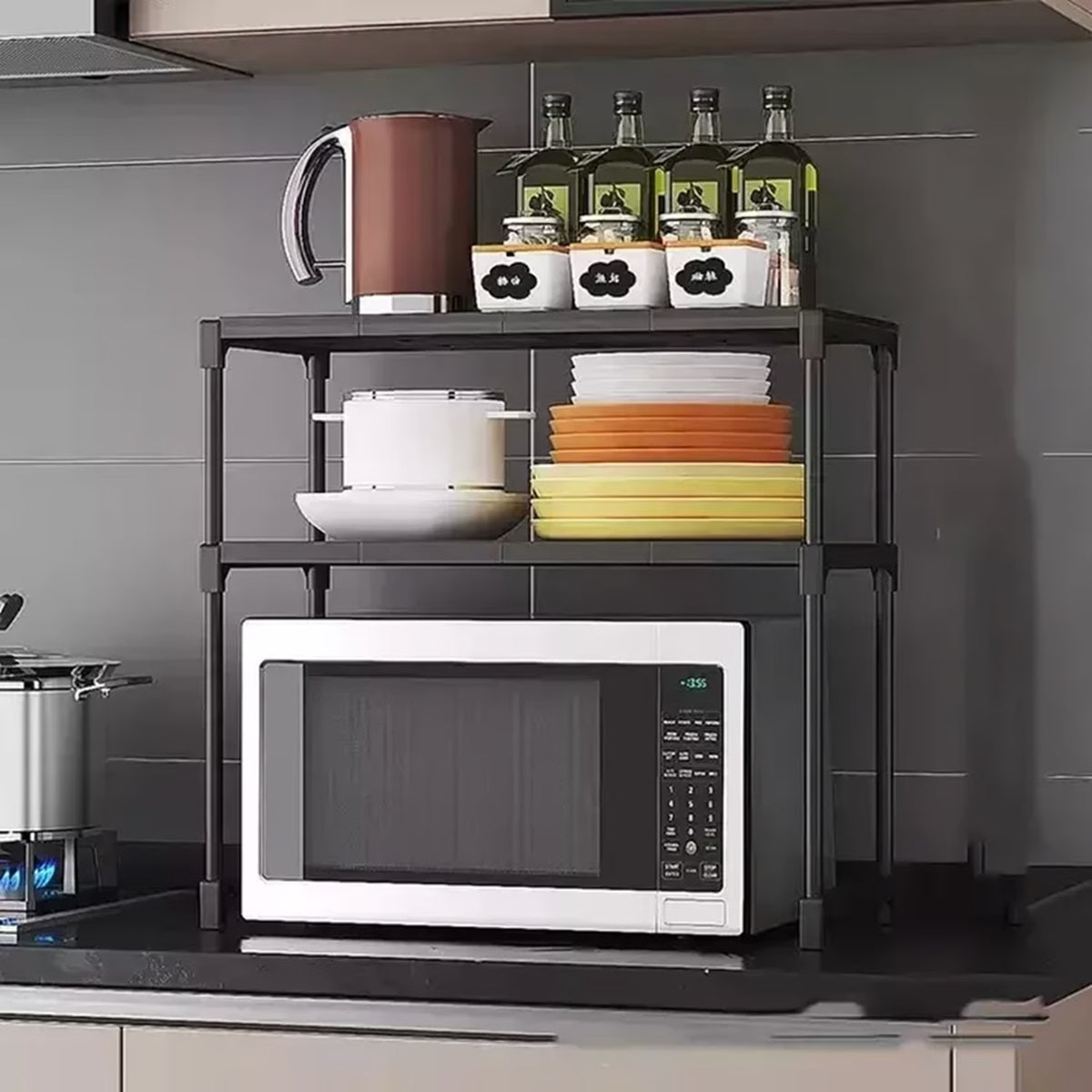 Raft Organizator Microunde cu 2 Etaje - Suport Multifunctional pentru Bucatarie