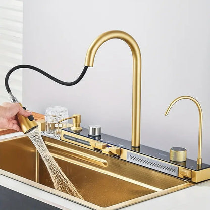 Chiuveta Bucatarie Multifunctionala cu LED, Inox, Auriu