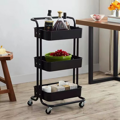 Raft mobil cu roti 3 polite depozitare multifunctionala metal negru