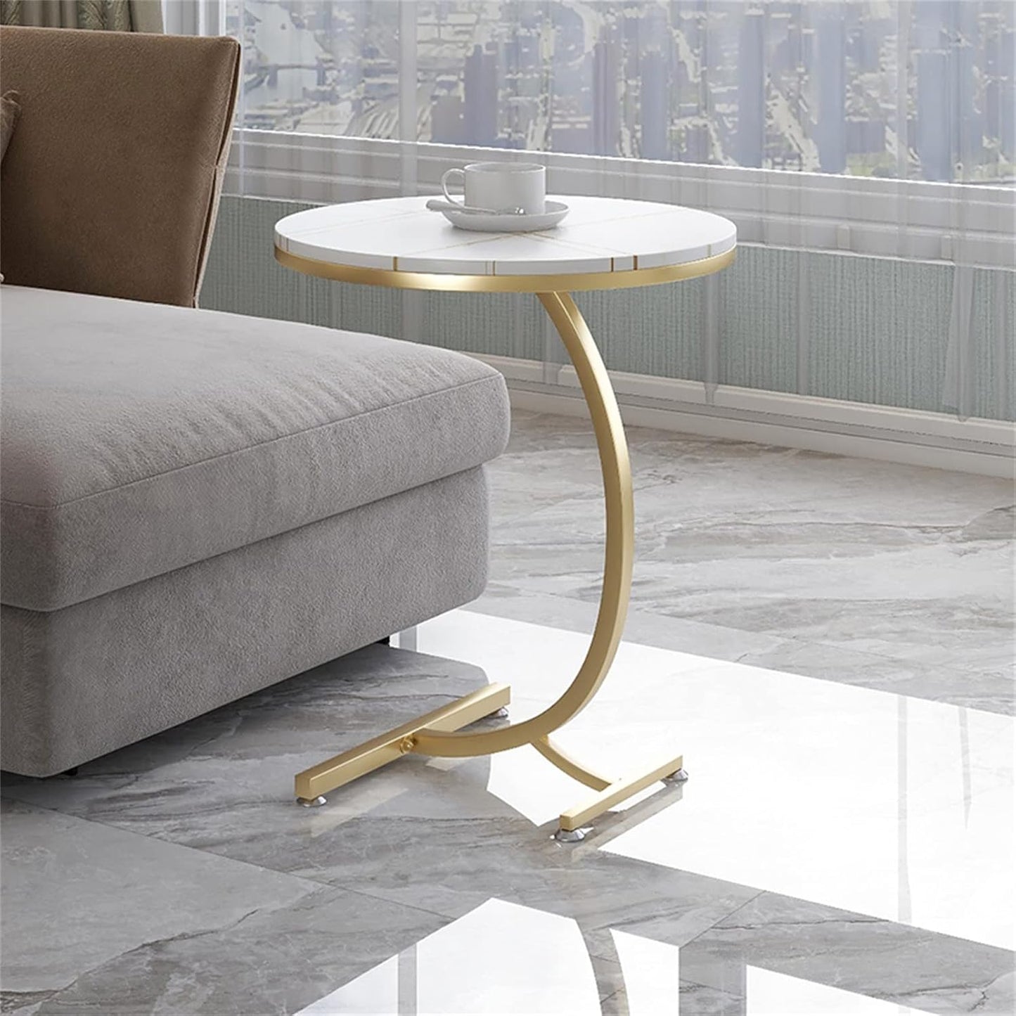 Masa Rotunda pentru Cafea cu Efect Marmura - Design Modern si Elegant