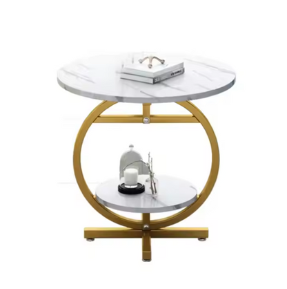 Raft decorativ de colt cu 3 nivele - Design auriu cu efect marmura pentru living si birou
