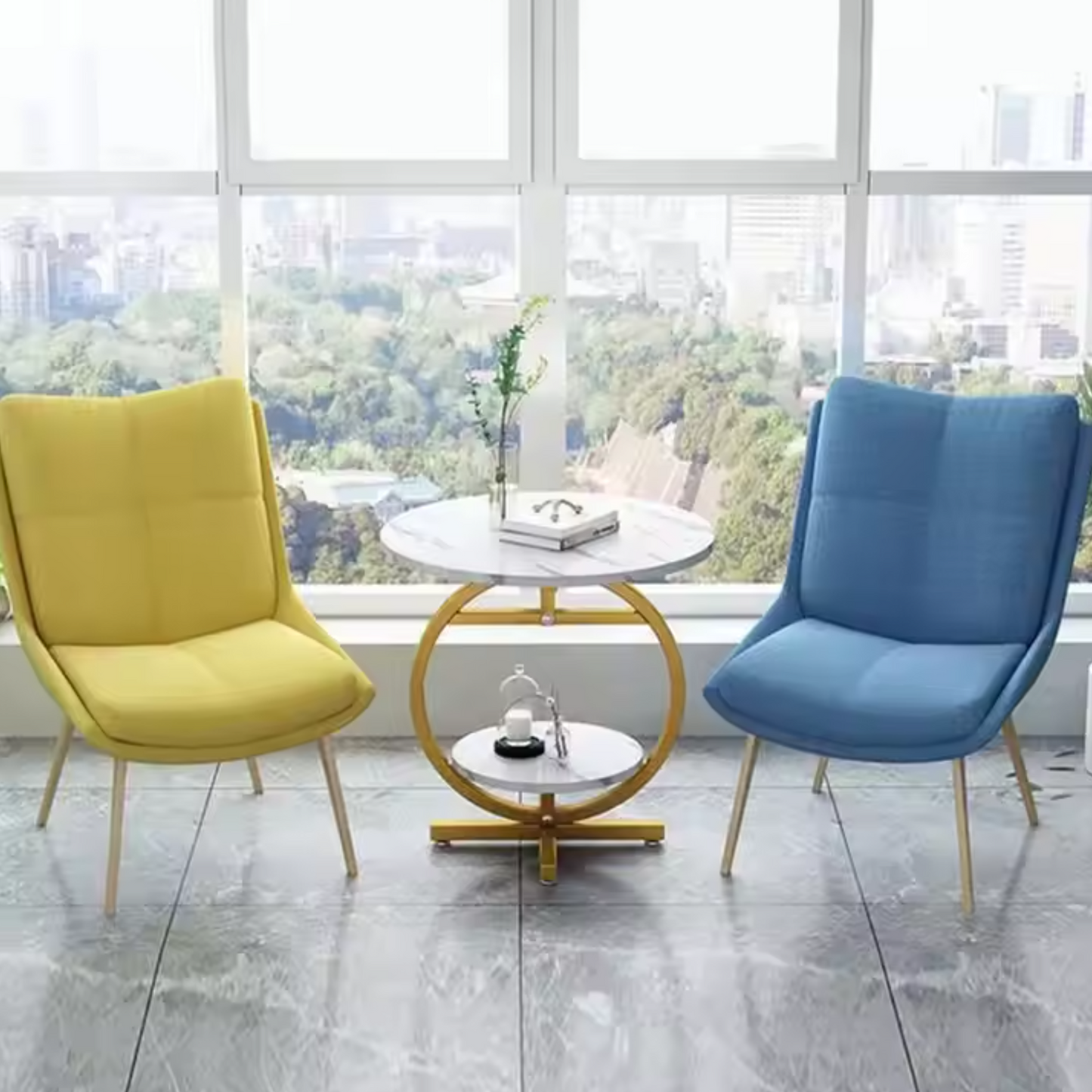 Masa cafea rotunda cu 2 nivele - Design modern tip marmura eleganta